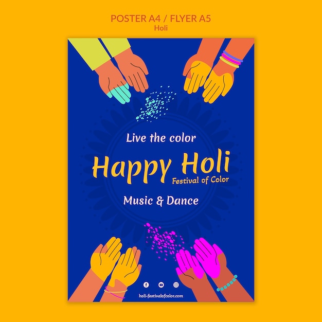 Free PSD happy holi festival celebration poster template