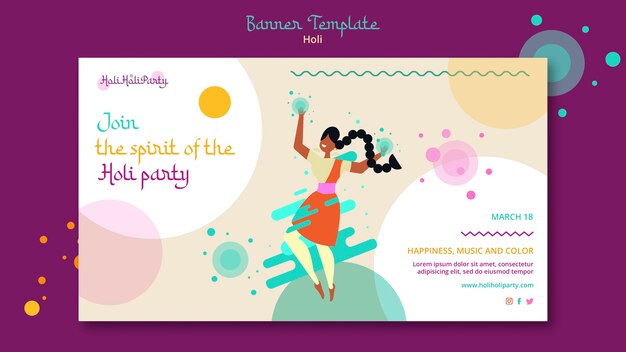 happy holi festival horizontal banner template