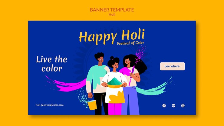 मुफ़्त PSD happy holi festival horizontal banner template