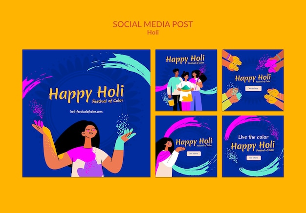 PSD gratuito buoni post sui social media del festival di holi