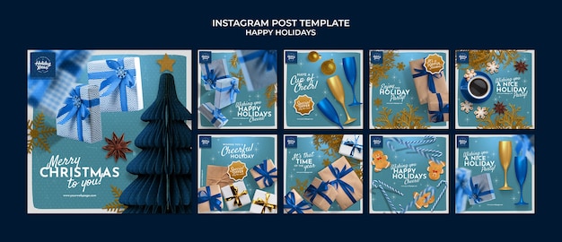 Free PSD happy holidays celebration  instagram posts