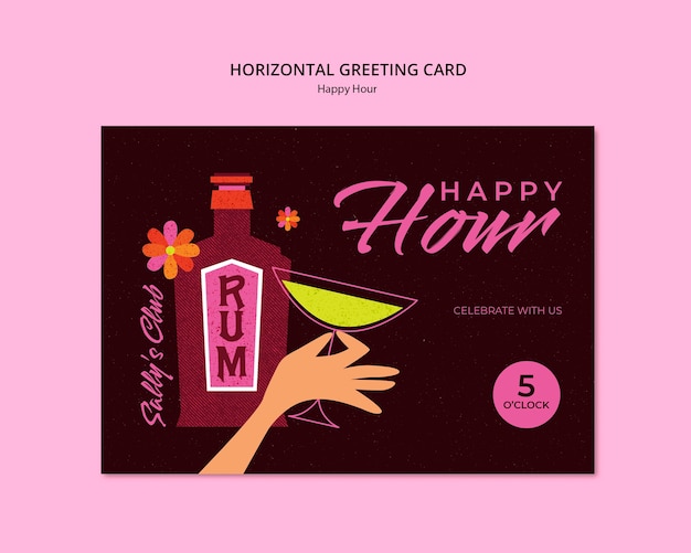 Free PSD happy hour celebration greeting card  template