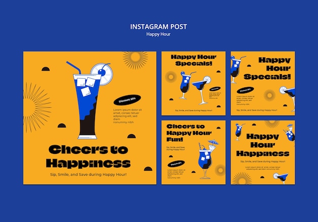 Free PSD happy hour celebration instagram posts