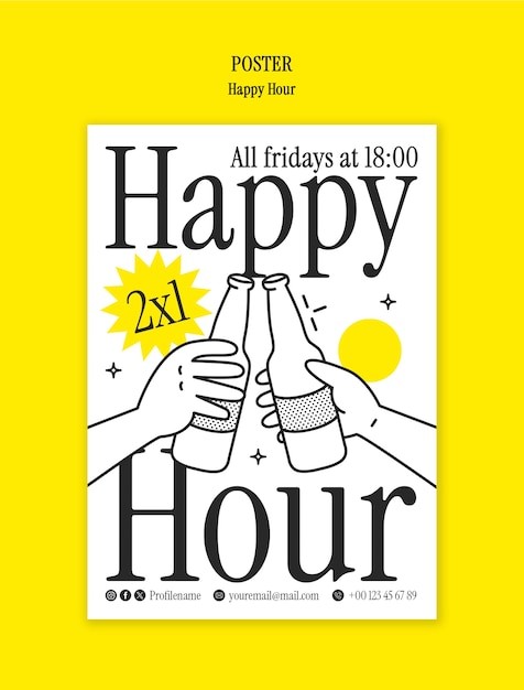 Modello di poster per la celebrazione dell'happy hour