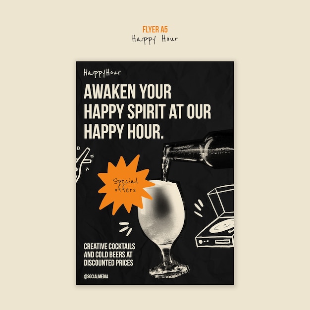 PSD gratuito modello di poster per la celebrazione dell'happy hour