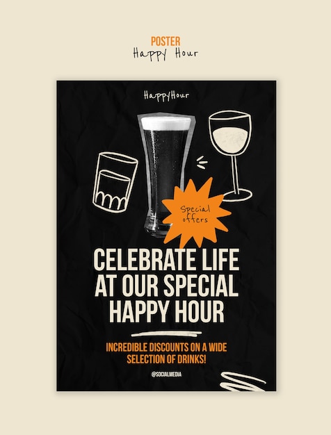 Modello di poster per la celebrazione dell'happy hour