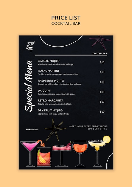 Free PSD happy hour celebration price list