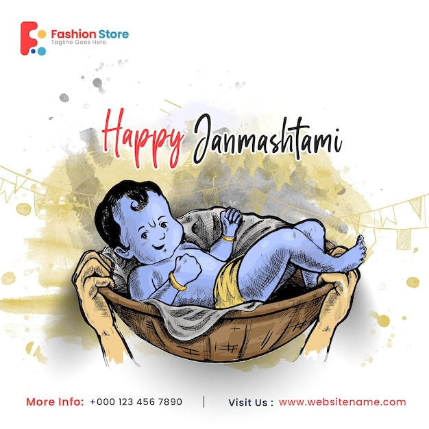 Free PSD happy janmashtami celebration social media post flyer banner poster.