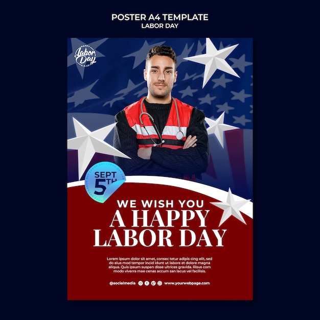 PSD gratuito modello di poster per la festa del lavoro felice