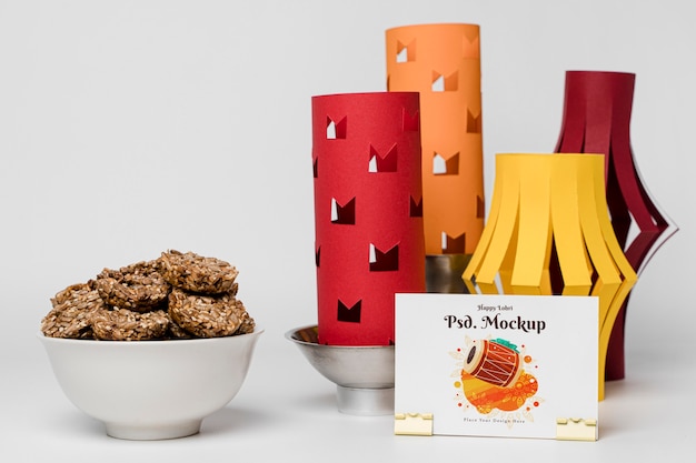 Happy lohri mockup with paper candles