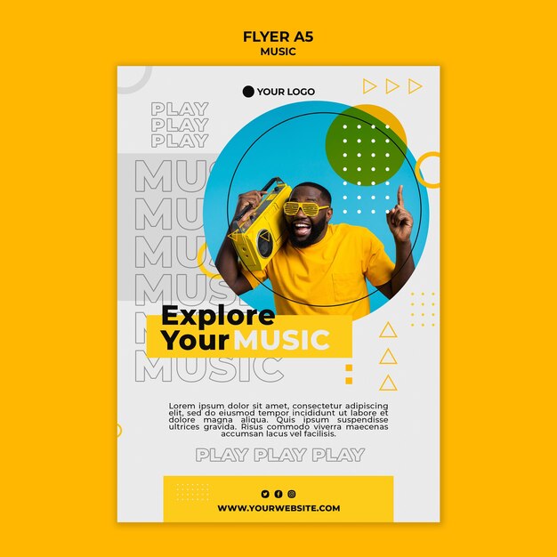 Happy man with cassette flyer template