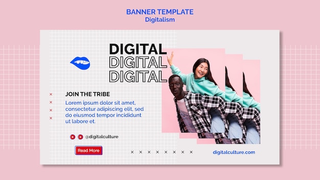 Free PSD happy man and woman digitalism banner