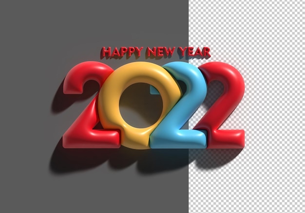 Happy new year 2022 3d render transparent psd file