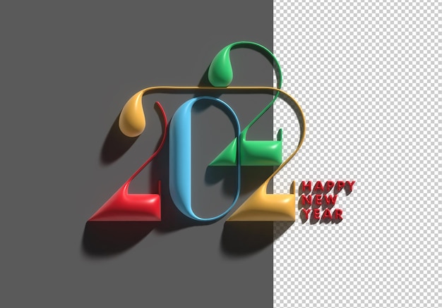 Happy new year 2022 3d render transparent psd file