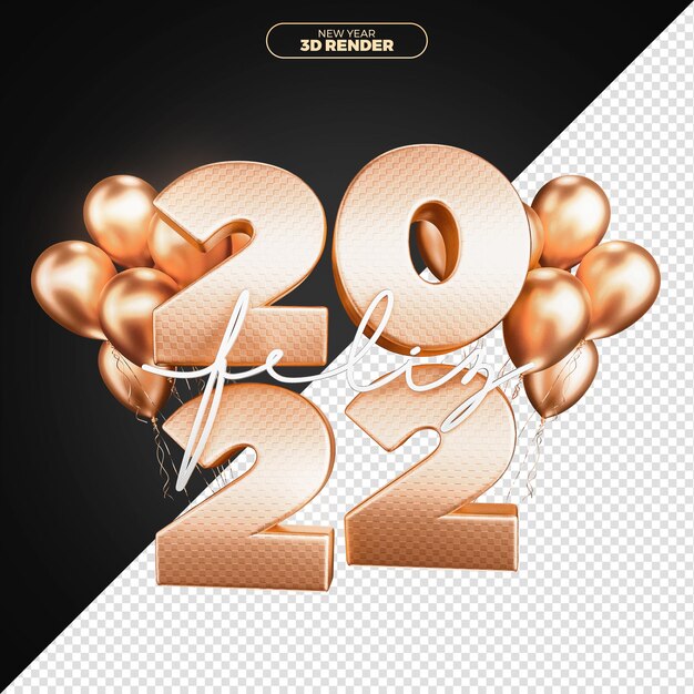 Happy new year 2022 3d rendering isolated