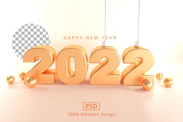 Happy new year 2022 3d rendering text effect