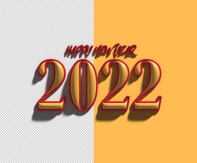 Happy new year 2022 text typography 3d design transparent psd file.
