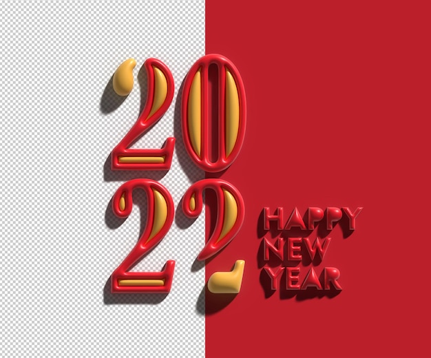Happy new year 2022 text typography 3d design transparent psd file. Free Psd