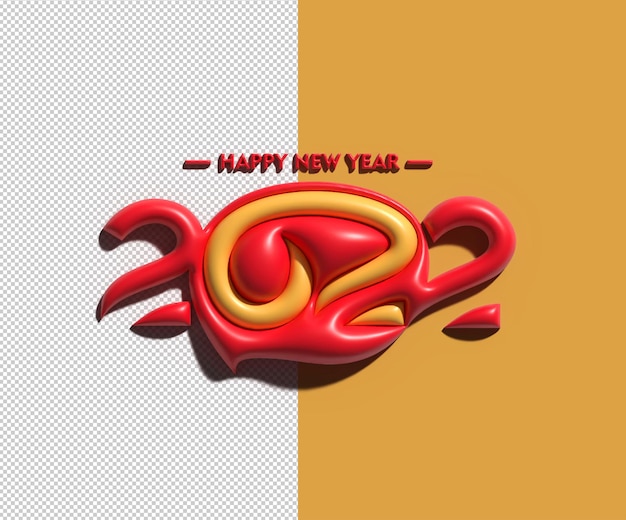 Happy new year 2022 text typography 3d design transparent psd file.