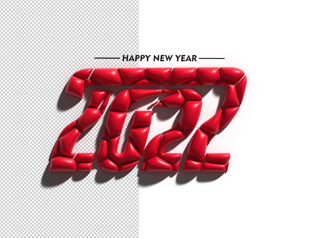 Happy new year 2022 text typography design transparent psd file.