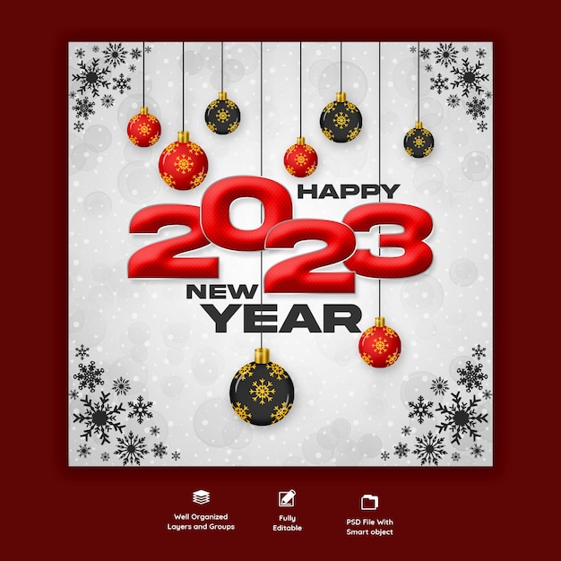 PSD gratuito felice anno nuovo 2023 e natale banner di social media o modello di post di instagram