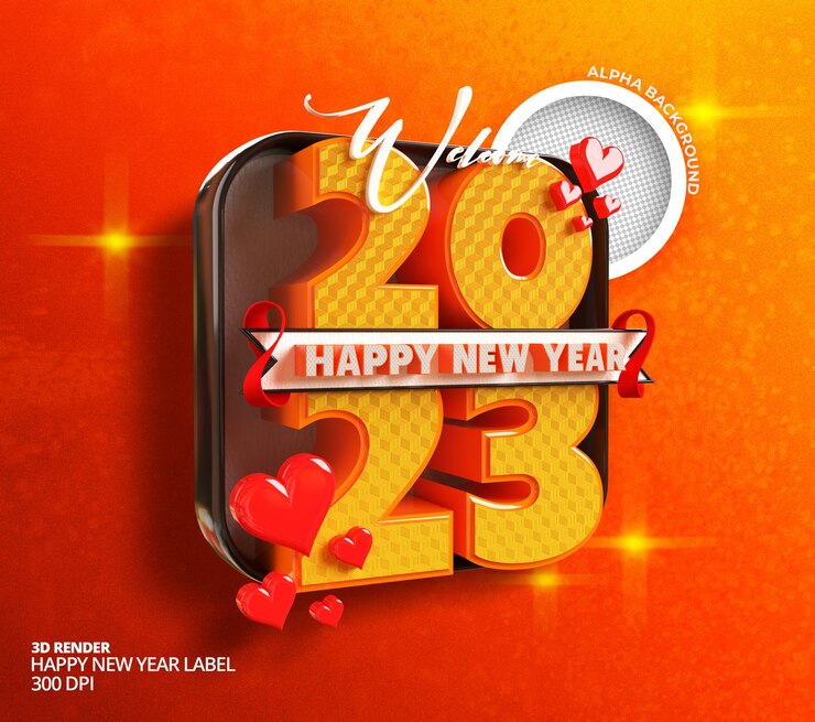 मुफ़्त PSD हैप्पी न्यू ईयर 2023 और 3d रेंडर लेबल बैनर या पोस्ट टेम्प्लेट के साथ क्रिसमस