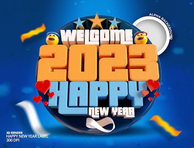 Happy new year 2023 and christmas with 3d render label banner or post template