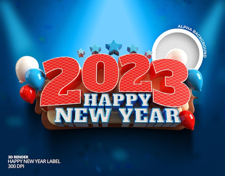 मुफ़्त PSD हैप्पी न्यू ईयर 2023 और 3d रेंडर लेबल बैनर या पोस्ट टेम्प्लेट के साथ क्रिसमस