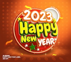 免费PSD新年快乐2023和圣诞节与3d渲染标签横幅或张贴模板