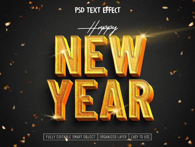 Free PSD happy new year 2023 gold text effect