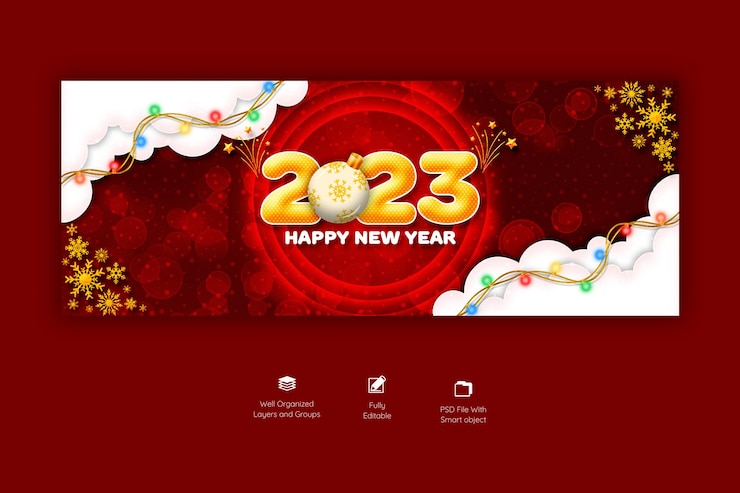 मुफ़्त PSD happy new year 2023 and merry christmas facebook cover template