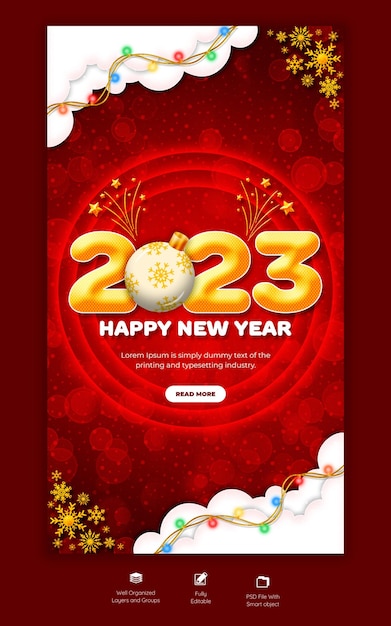 Free PSD happy new year 2023 and merry christmas instagram and facebook story template