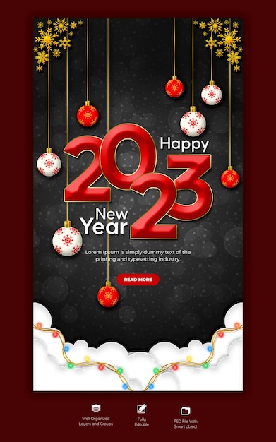 Free PSD happy new year 2023 and merry christmas instagram and facebook story template