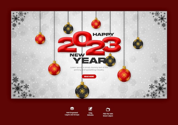 PSD gratuito felice anno nuovo 2023 e modello di banner web di buon natale