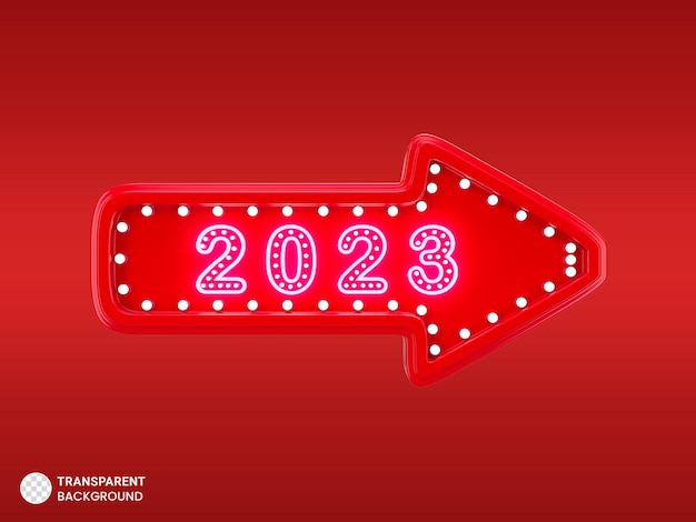 新年あけましておめでとうございます 2023 ネオン矢印 3 d レンダリング テンプレート デザイン