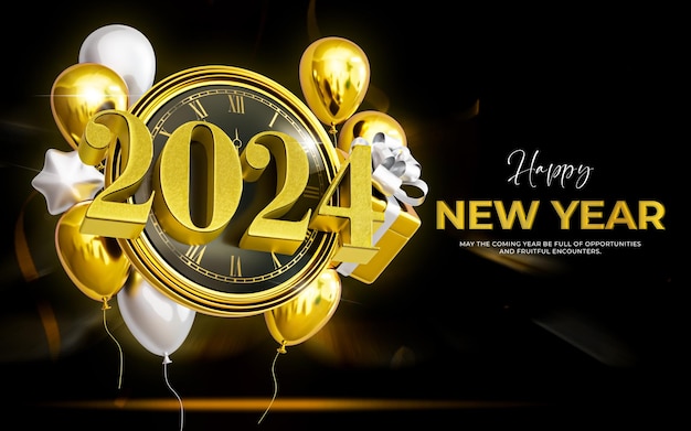 Happy new year 2024 3d banner design template