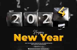 Free PSD happy new year 2024 3d banner design template