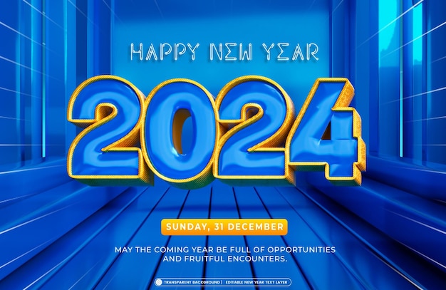 Happy new year 2024 3d banner design template