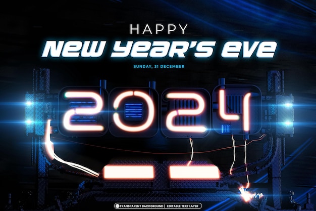 Free PSD happy new year 2024 3d banner design template