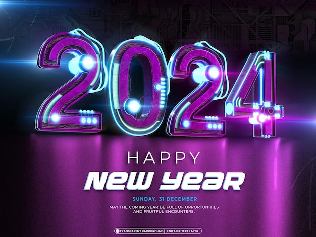 Free PSD happy new year 2024 3d banner design template