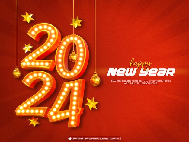 Free PSD happy new year 2024 3d banner design template