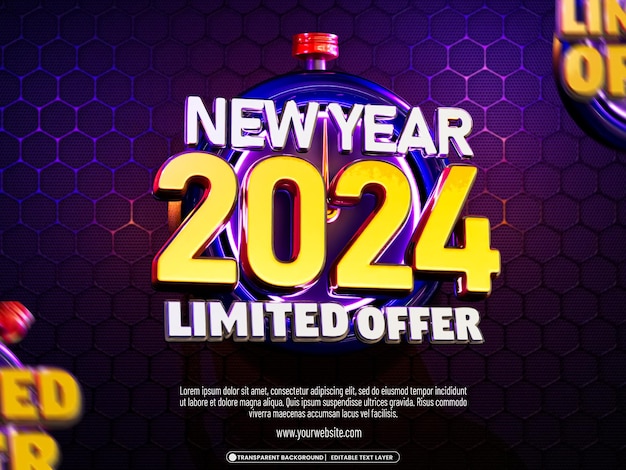 Happy new year 2024 3d banner design template