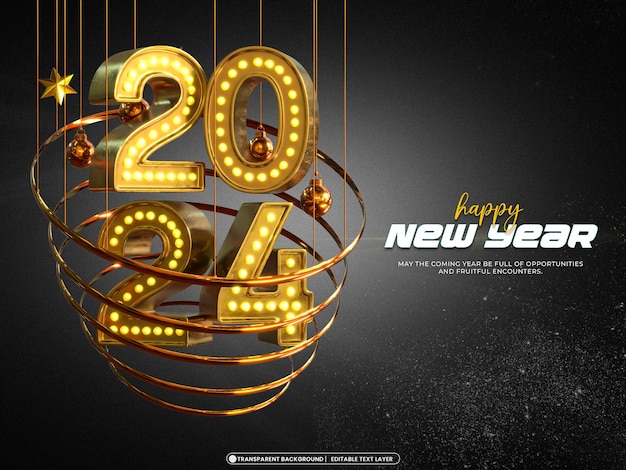 Happy new year 2024 3d banner design template