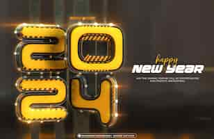 Free PSD happy new year 2024 3d banner design template