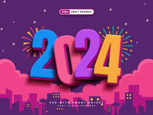 Free PSD happy new year 2024 3d number