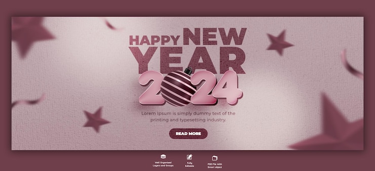 Free PSD happy new year 2024 celebration facebook cover post design template