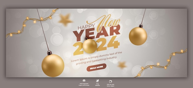 Happy new year 2024 celebration facebook cover post design template