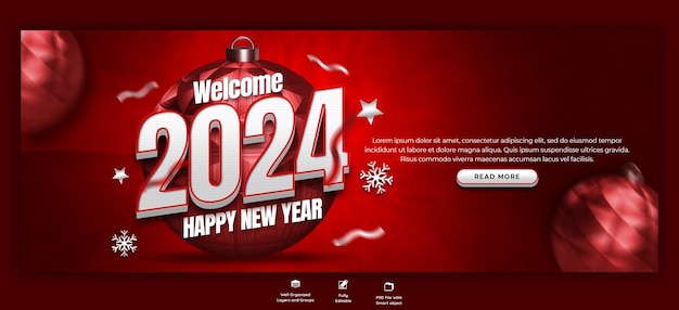 Buon anno 2024 celebrazione facebook copertina post modello di progettazione