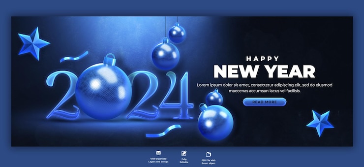 मुफ़्त PSD happy new year 2024 celebration facebook cover post design template
