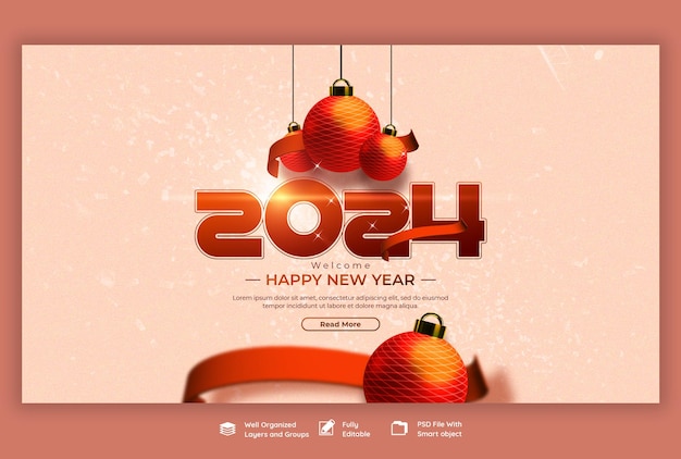 Happy new year 2024 celebration web banner design template